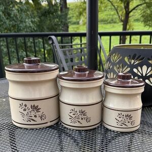 Vintage brown and tan kromex aluminum canister set